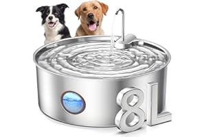 KENIDA Dog Water Fountain for Large Dogs - 8L/270oz Stainless Steel Dog Water Fountain, Great for Large Dogs Cats and Multi-Pet Home, Quiet Pet Dispenser, Easy-to-Clean Dog Fountain