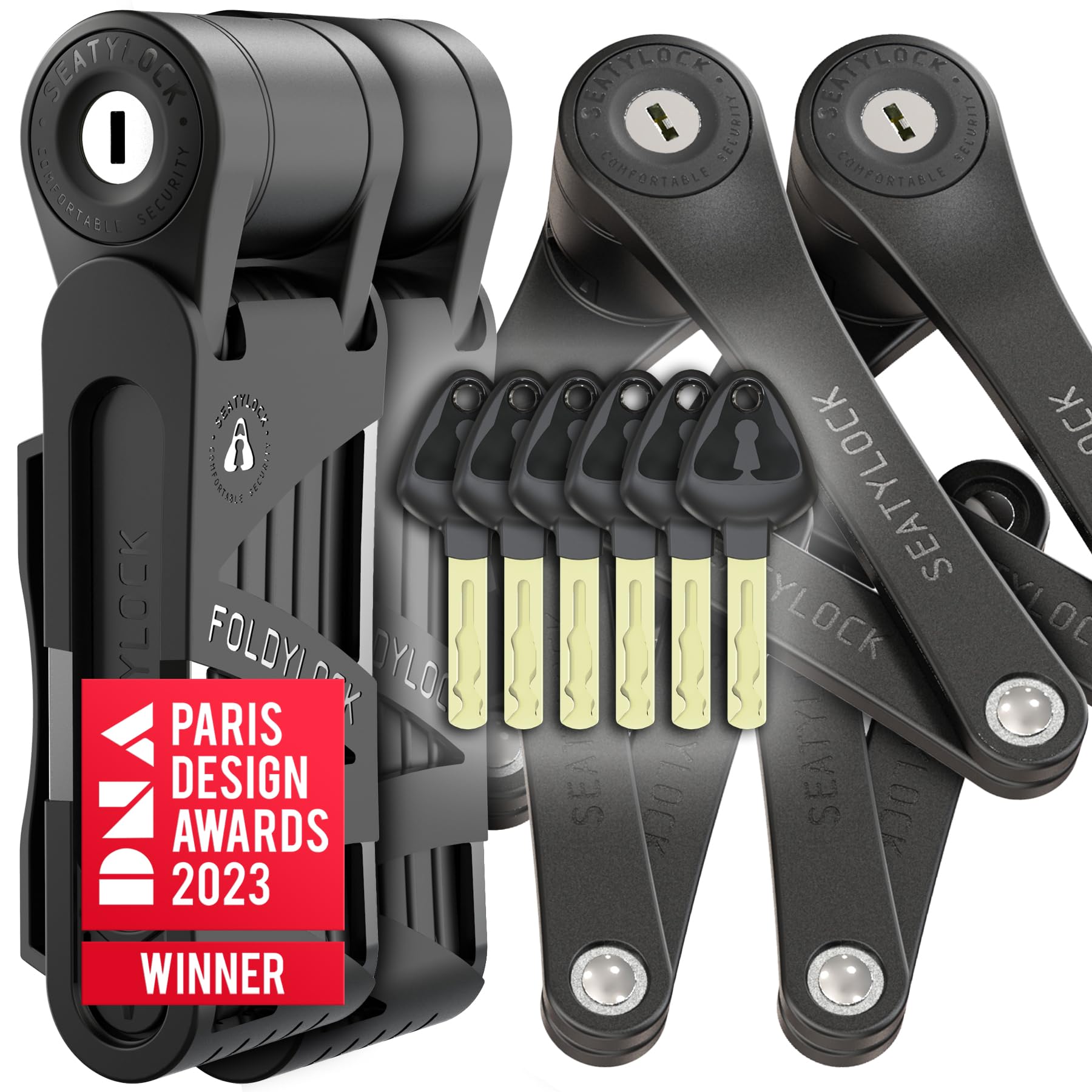 Seatylock FoldyLock Mini Folding Bike Locks - Set of 2 Matching Locks with 6 Identical Keys - Patented Lightweight Heavy Duty Anti Theft with Carrying Cases for Bicycles and E-Bikes - 29.4" - 75 cm
