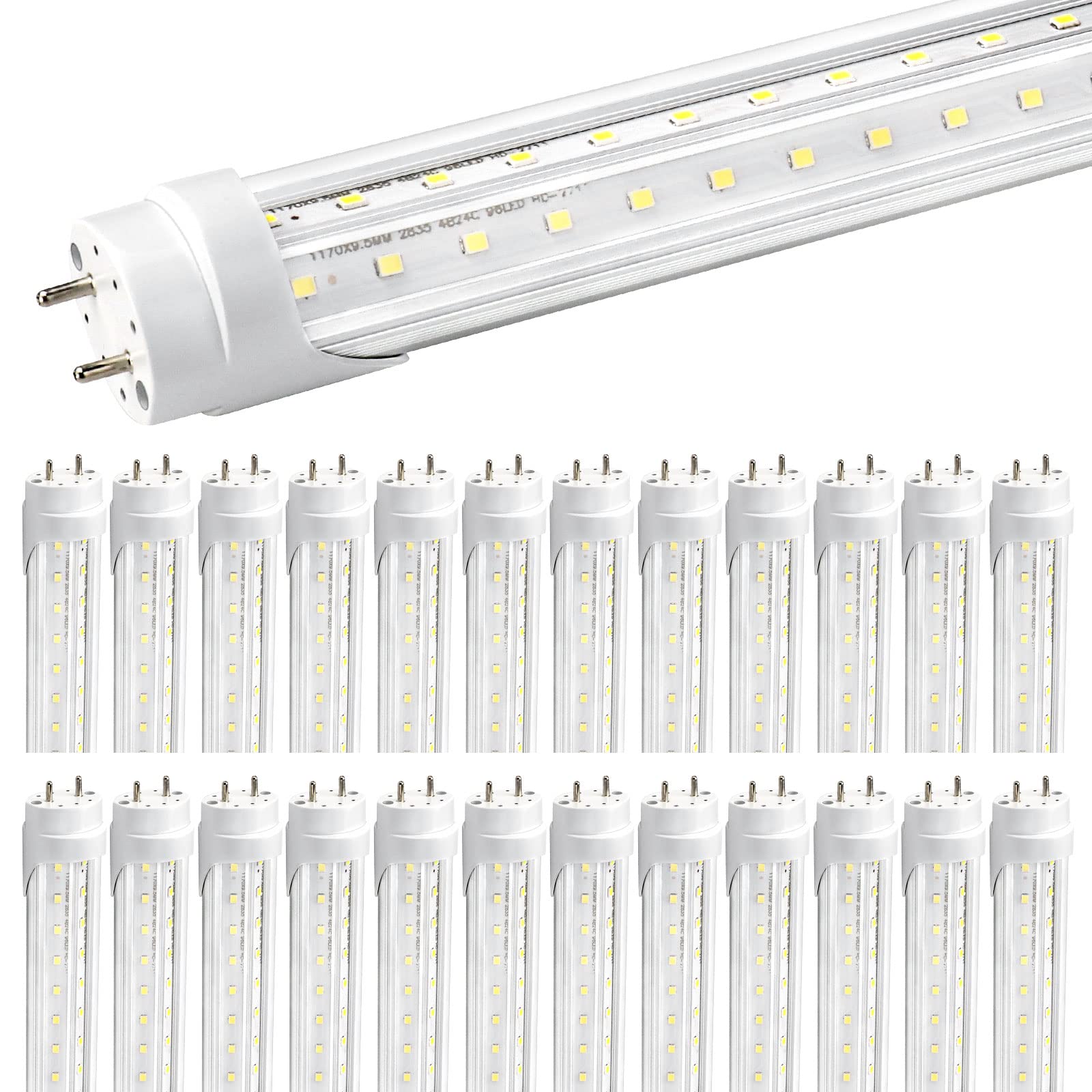 Photo 1 of Ghiuop T8 LED Bulbs 4 Foot, 25-Pack 4FT LED Shop Light Tubes, 36W 4680LM 5000K Daylight White, T8 T10 T12 Fluorescent Replacement Bulbs, High Output V-Shaped, Remove Ballast, Double Ended Power