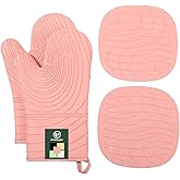 4 Pieces Oven Mitts of Macaron Color Thickened Non-Slip Silicone Kitchen Gloves, Heat Resistant up to 750F, Essential for Kitchen Baking (Pink)