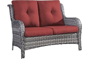 Belord Outdoor Loveseat Patio Couch - 500 Lbs Weight Capacity Wicker Loveseat with High Backrest Wide Armrest, Small Patio Furniture Rattan 2 Seater Sofa for Balcony Deck Proch Poolside Grey