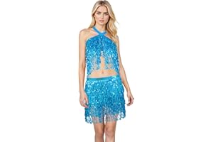 Baisdan Sequin Skirts for Women (Waist/Bust Under 31.5"), Sparkly Skirts for Girls 2 Piece Set, Tassel Skirt for Kids, 2Pack