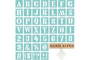 HAILUII Letter Stencils 4 Inch, 43 Pcs Letter and Number Stencil, Alphabet Stencils Reusable Plastic Drawing Templates Kits with Symbol for Painting on Wood, Wall, Canvas, Chalkboard, Signage