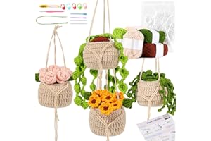 Imcrasy Crochet Kit | Crochet Kit for Beginners | Beginner Crochet Kit with Step by Step Video Lessons | 4 PC Cute Potted Plants Crochet Kit with Complete Crochet Accessories(40%+ Yarn) | (Tassels)