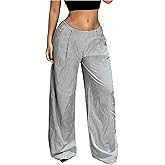 GORGLITTER Women's Low Rise Striped Pants Wide Leg Pleated Palazzo Beach Pants