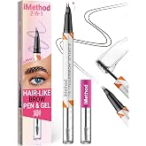 iMethod Curved Eyebrow Pen and 2 Count Clear Brow Gel, Dark Brown | Eyebrow Pencils for Women with Natural Hair Like Strokes, Brow Gel Clear for Soft Full Brows, Waterproof, All-Day Defined