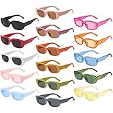 16 Pack Retro Rectangle Sunglasses Classic Women Vintage Square Eyewear Matte Clear Narrow Frame Fashion Glasses