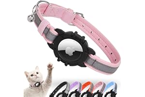 Reflective AirTag Cat Collar, FEEYAR Integrated Air Tag Cat Collar for Apple, Leather GPS Cat Collar with AirTag Holder and Bell [Pink], Tracker Cat Collars for Girl Boy Cats, Kittens and Puppies