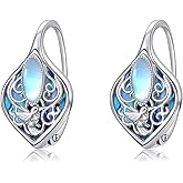 HKPATOP Moonstone Abalone Shell Earrings 925 Sterling Silver Dragonfly/Hummingbird/Butterfly/Lotus/Filigree Hoop Leverback Earrings Jewelry Gifts for Women