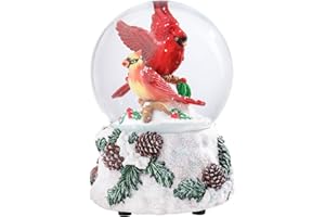 AFIRST Christmas Snow Globes Musical Globe - Cardinals Snow Globe with Pinecones Clockwork Musical Box Glitter Snow Globe Xmas Ornament for Christmas Home Décor and Gift