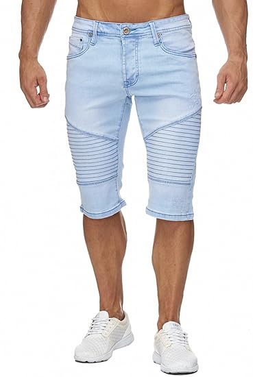 Herren Jeans Shorts Bermuda Biker Nähte 4/4 Hose H1951