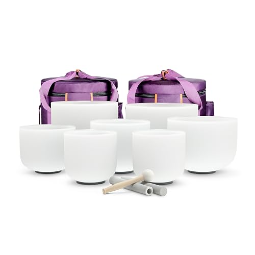 TOPFUND 432Hz Chakra Set of 7 Crystal Singing Bowls 7-12 inch with ...