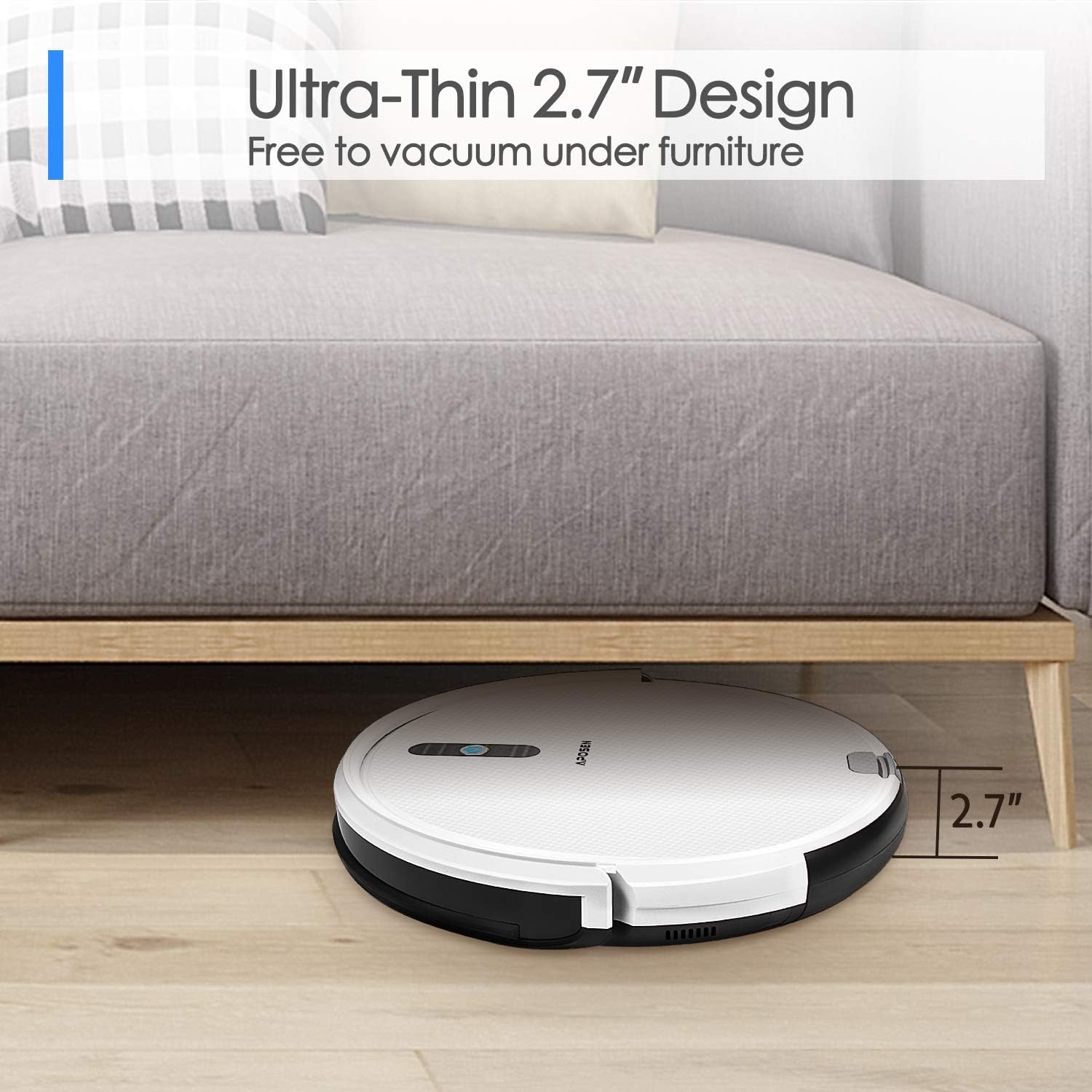 APOSEN Robot Vacuum, 1500Pa Strong Suction Robotic Vacuum Cleaner, 2.7" Super Thin Vacuum Robot with Multiple Cleaning Modes, Ultra-Quiet Ideal for Pet Hair Low-Pile Carpets& Most Floor Types, A450 -