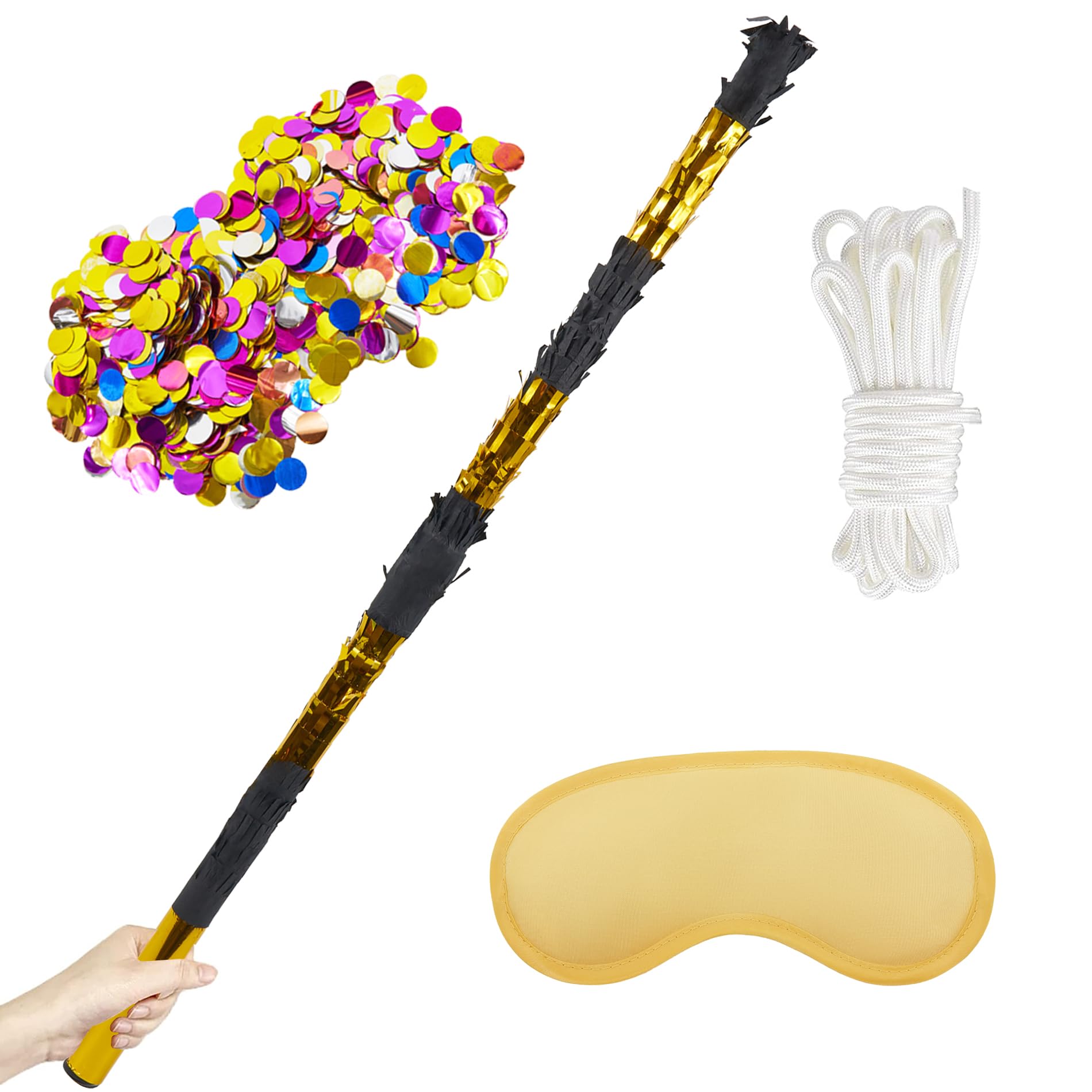 PCFING 30 Inch Piñata Stick Kit Black Gold Very Sturdy Will Not Break, Suitable for Boys Girls Adults Can Have Fun at Any Party