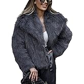 Yimoon Womens Faux Fur Coat Lapel Open Front Fluffy Shaggy Jacket Winter Warm Furry Overcoat