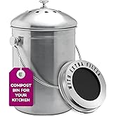 Epica Kitchen Compost Bin for Kitchen Countertops, 1.3 Galllon - Silver | Stainless Steel, Rust- Resistant, Airtight Leak-Resistant Lid, Replaceable Activated Charcoal Filter for Odorless Composting