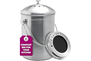 EPICA Countertop Compost Bin Kitchen | 1.3 Gallon | Odorless Composting Bin with Carbon Filters | Indoor Compost Bin with Lid | Stainless Steel Kitchen Composter for Food Scraps & Waste Recycling