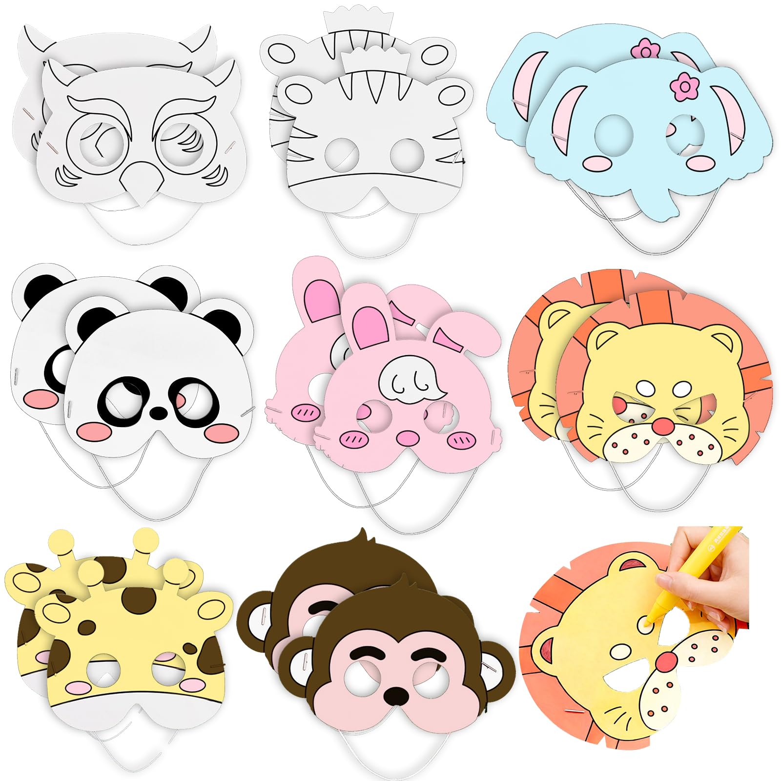 Cosysparks Colour-In Animal Masks for Kids, 16 Pcs Blank Paper Animal Masks to Decorate DIY Graffiti Masks Make Your Own Animal Face Masks for Kids Party Bag Fillers