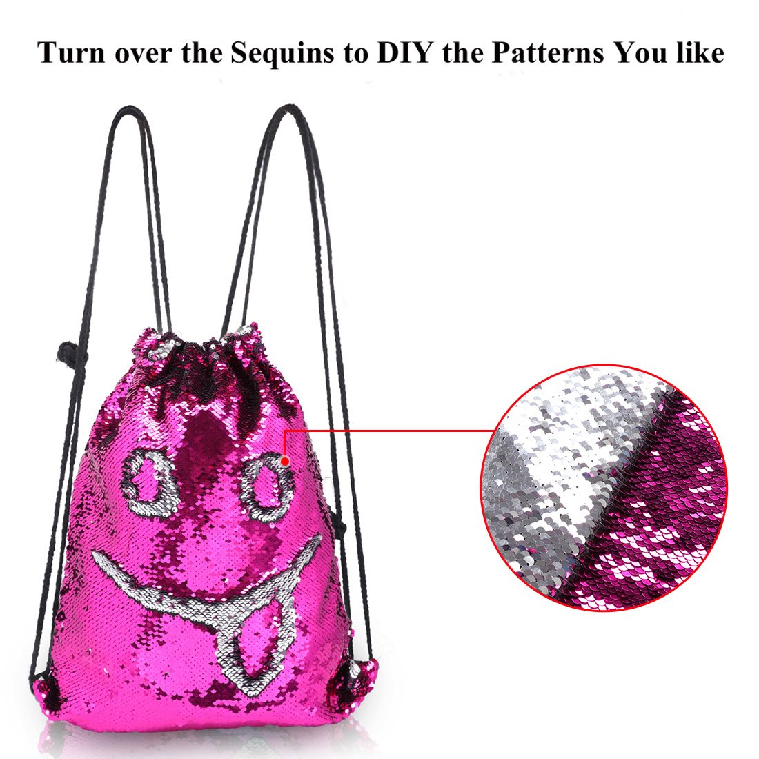 TUONROAD Cute Drawstring Mermaid Sequin Backpack Women Girls Shoulder Dance Bag