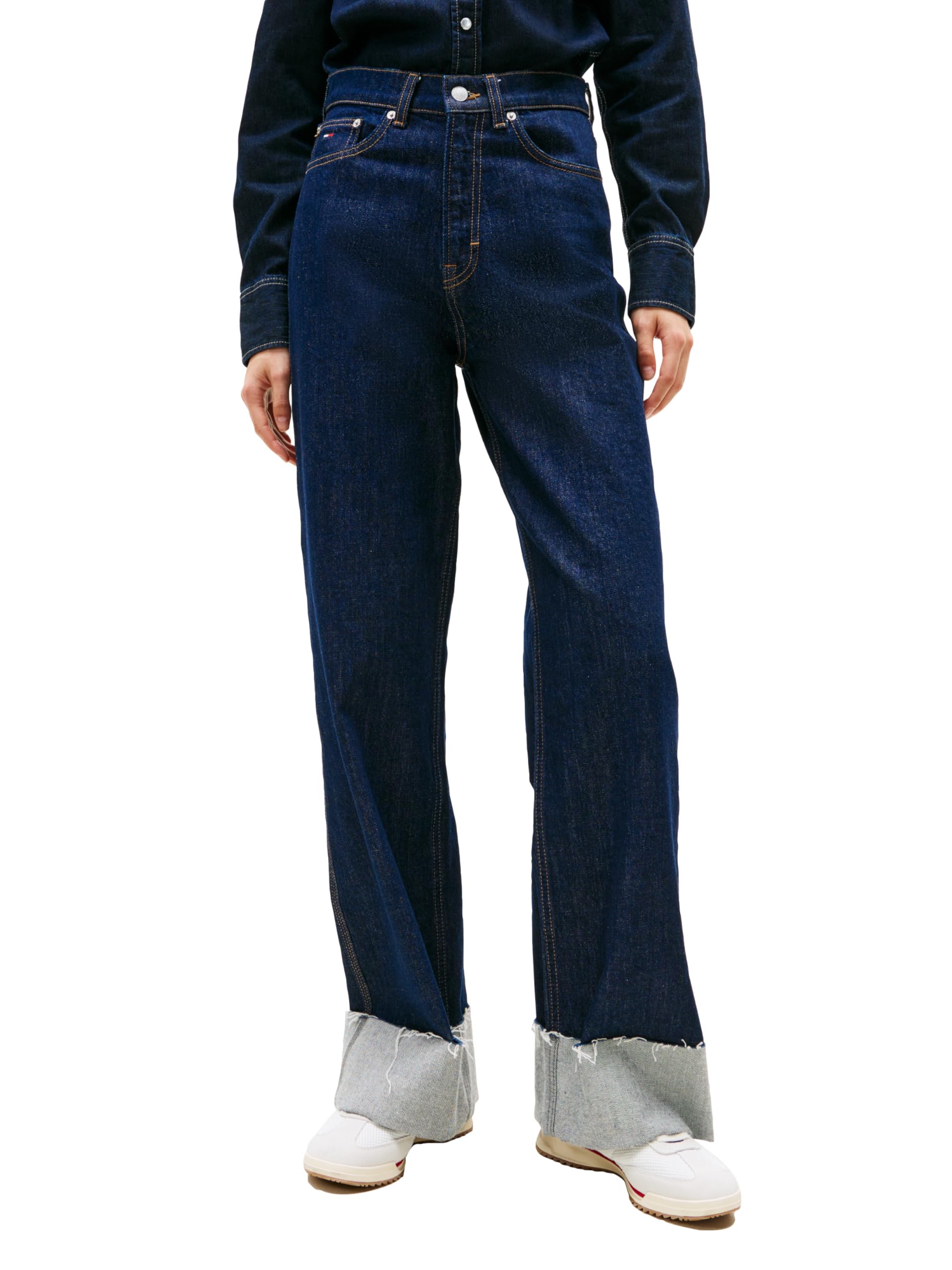 Tommy Jeans Womens Claire High Rise Wide Leg Turn Up Jeans, Denim Dark Turn UP 28×30