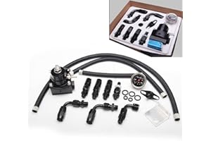 WENJTP EFI Fuel Pressure Regulator Kit with 0-100psi Pressure Gauge AN6-6AN Aluminum Adjustable Universal Fuel Line Hose Fitting Connectors Kit Black HTRACING