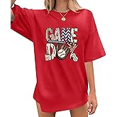 Baseball Shirt Women Oversized Baseball Game Day Tops Baseball Mom Letter Printed Tees