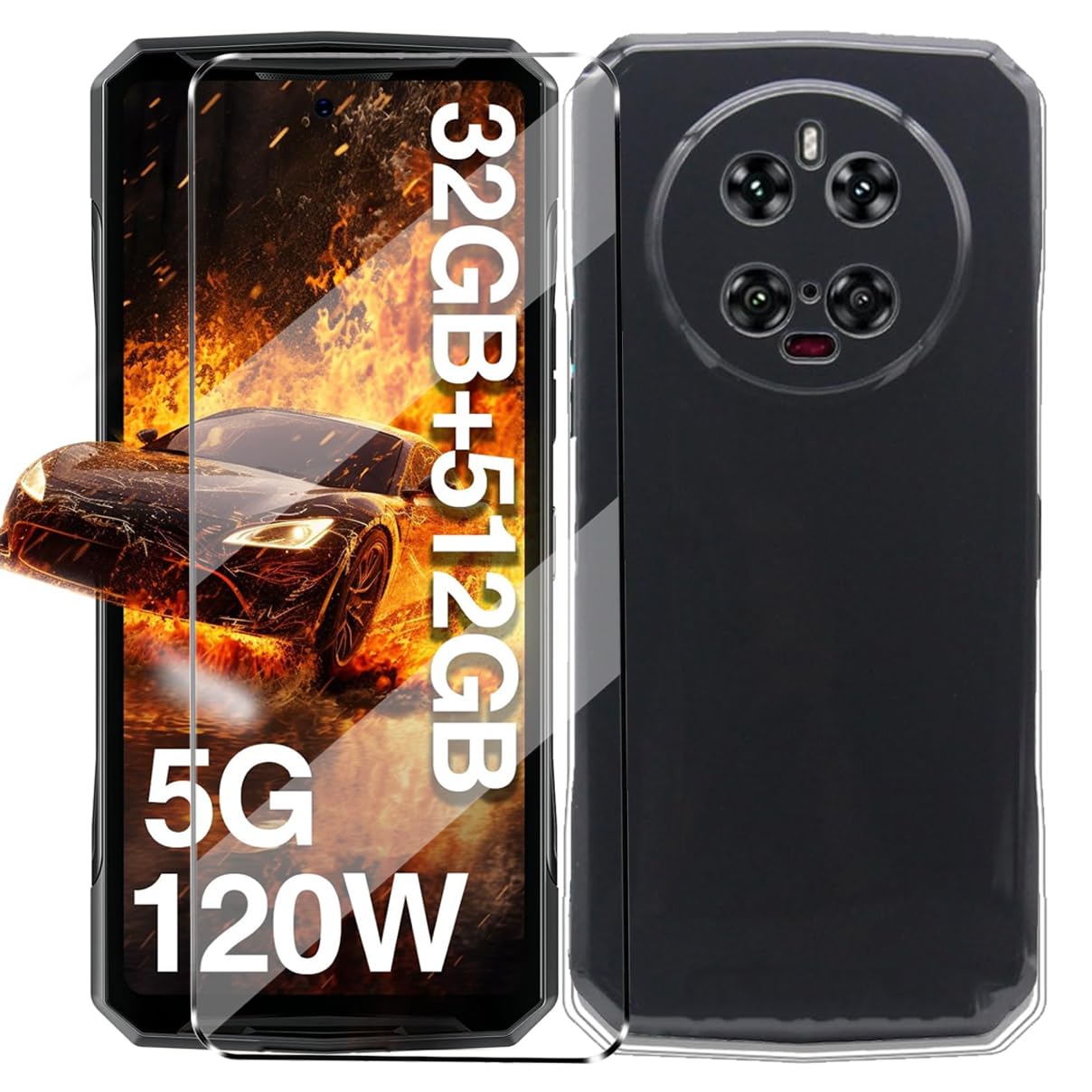 HuiYouMY 2-in-1 Case Compatible with DOOGEE DK10 Cover with 1 Pack Tempered Glass Screen Protector for DOOGEE DK10, Slim Fit Soft TPU Shockproof Anti-Scratch Phone Case Cover - Black