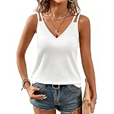 JUSTFASHIONNOW Womens Spaghetti Strap V Neck Tank Tops Loose Trendy Summer | Double Spaghetti Strap, Cute Camisole, Dressy Casual Sleeveless Tops, Beach Outfits 2026