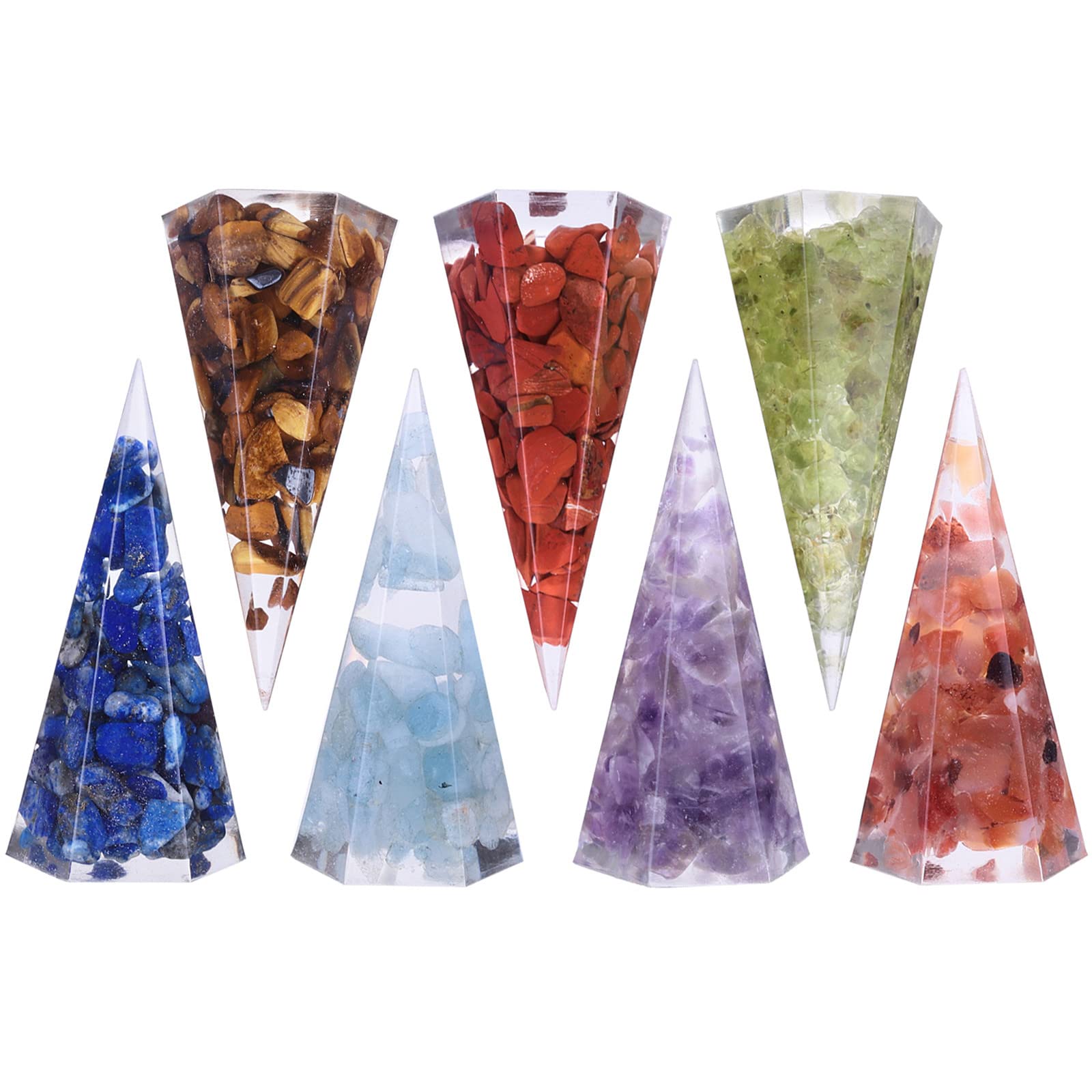 Nupuyai 7 Chakra Healing Crystal Point Wand Set, Prism Hexagonal Stone Quartz Point Wand for Reiki Meditation Therapy