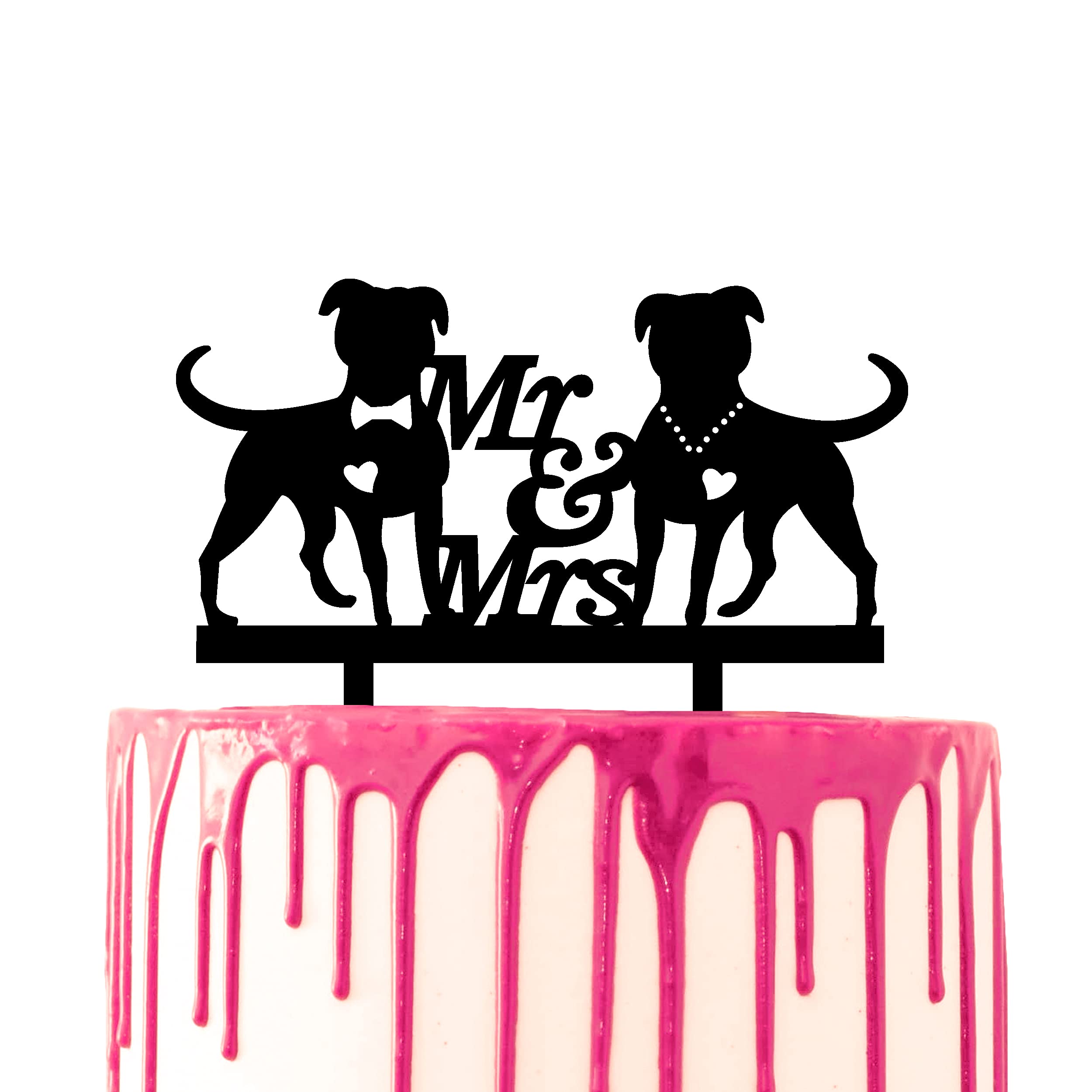 CARISPIBET decorative cake topper two bulldogs with script Mr & Mrs in the middle acrylic silhouette
