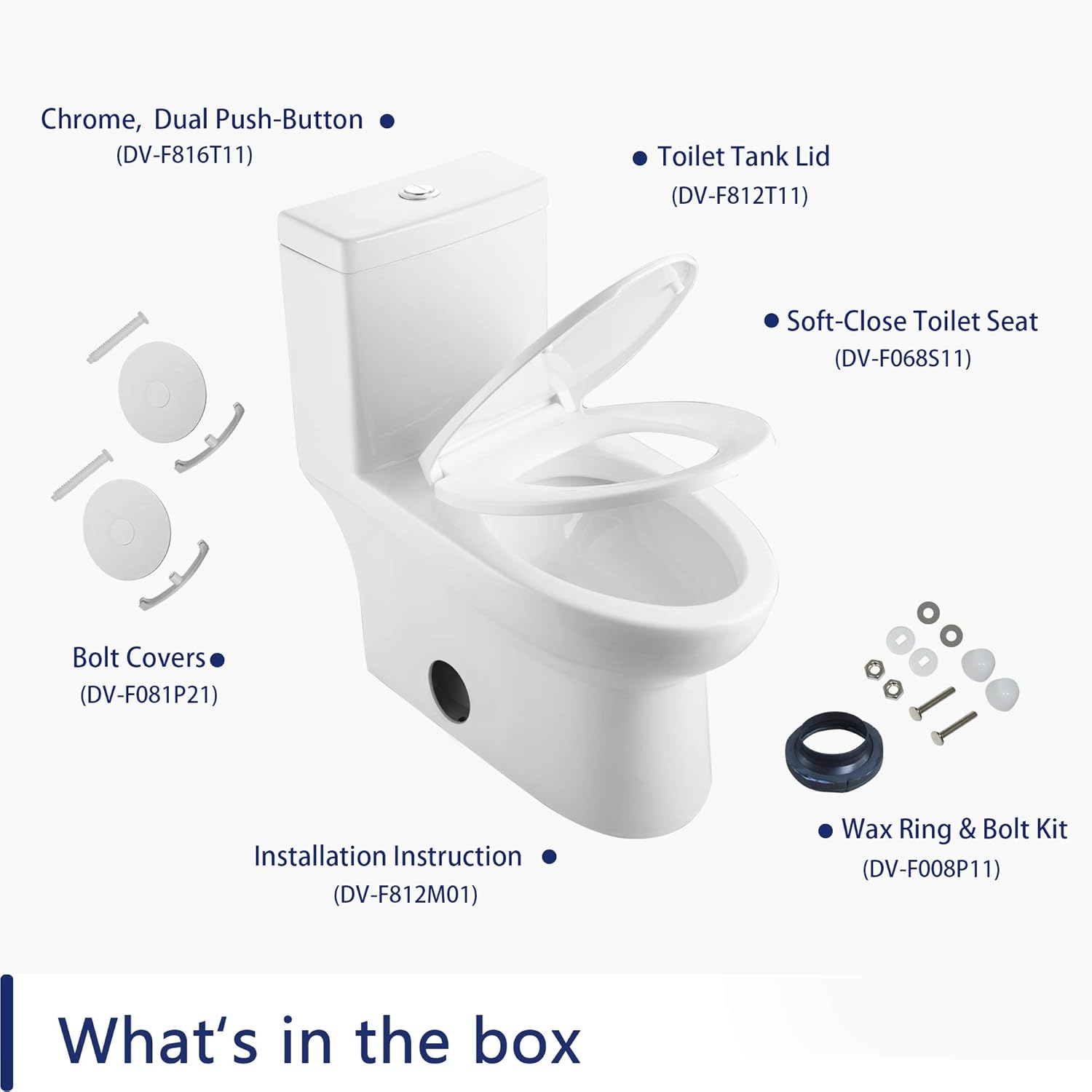 DeerValley DV-1F52816 Dual-Flush Elongated One-Piece Toilet, Soft Closing Seat Included, High-Efficiency, Comfort-Height, WaterSense, Cotton White - - 