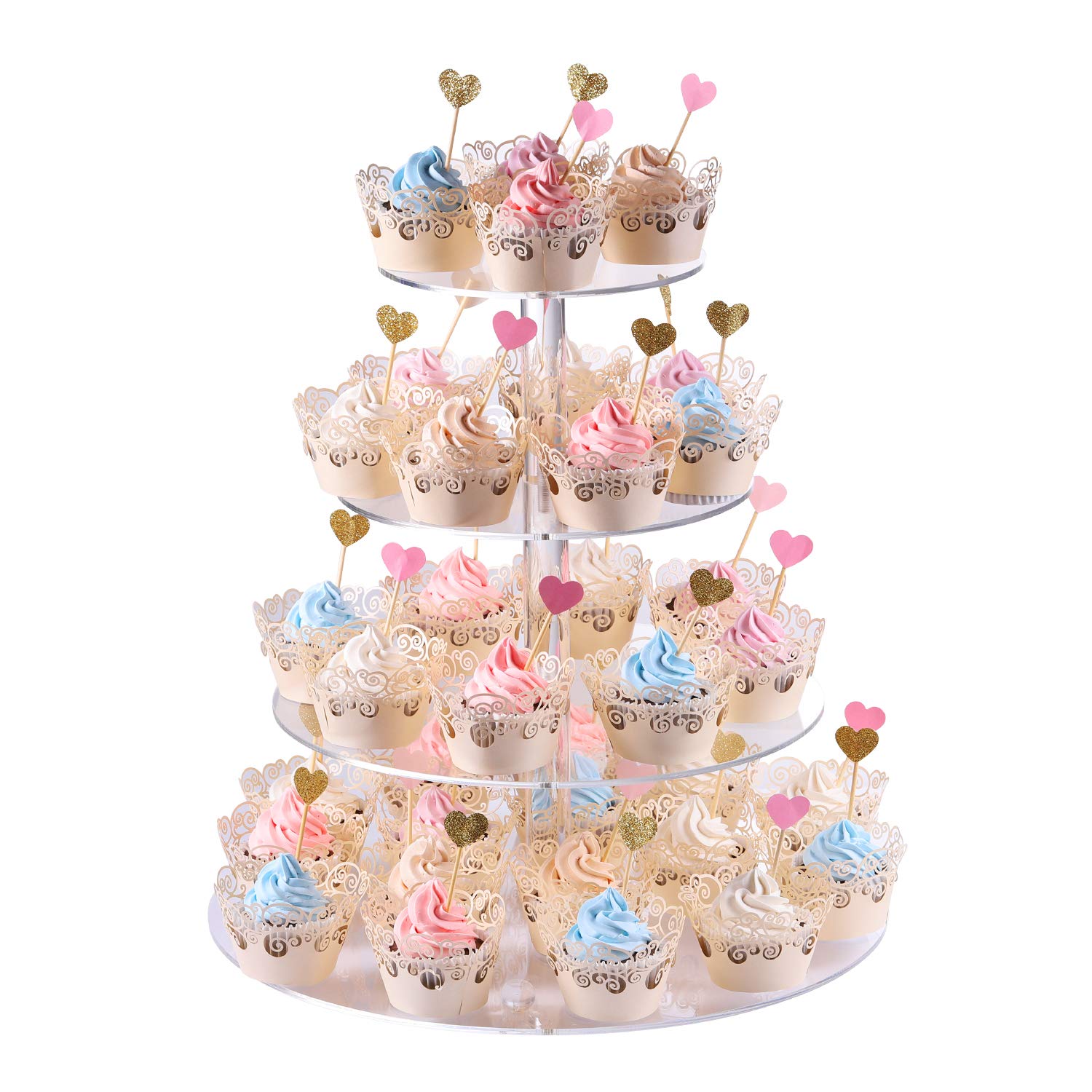 Photo 1 of Cupcake Stand, 4-Tier Round Acrylic Cupcake Display Stand Dessert Tower Pastry Stand for Wedding Birthday Theme Party- 15.7 Inches (Transparent)