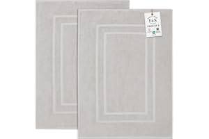 Feather & Stitch 100% Cotton Terry Bath Mats 2 Piece Towel Like Bath Mats (30x21 Inch) Hotel Spa Bathroom Shower Step Out Tub