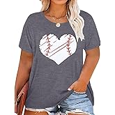 BLANCHES Plus Size Baseball Shirts Women Baseball Mom Tshirts Heart Graphic Softball Tee Game Day Short Sleeve Tops