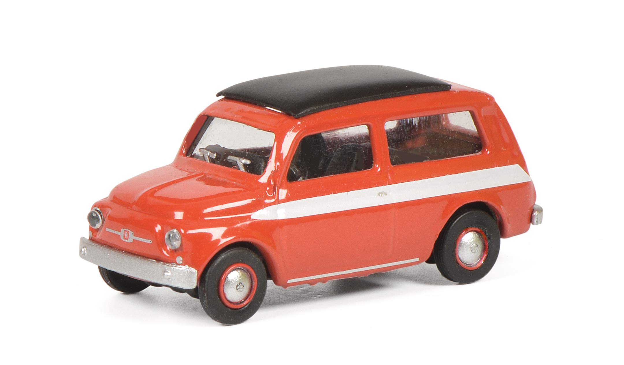 Schuco Fiat 500 Giardiniera 452651500 Model Vehicle 1:87 Scale Red with White Stripes on Both Sides