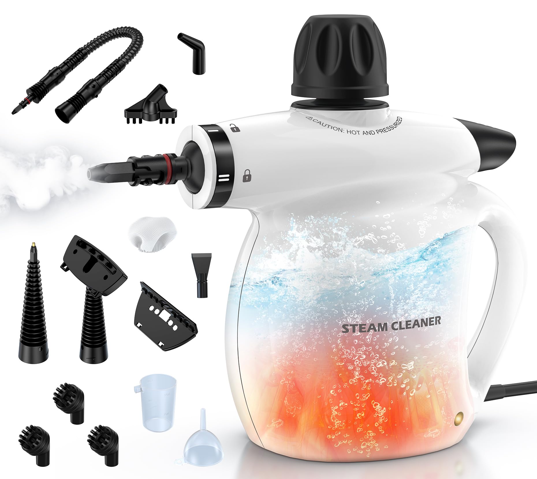 Photo 1 of Steam Cleaner, Pressurized Handheld 13pcs Multi-Purpose Natural Deep Cleaning Steamer, Portable Steamer for Cleaning Home, Grout, Kitchen, Car, Window, Upholstery, Bathroom and Clothes, White