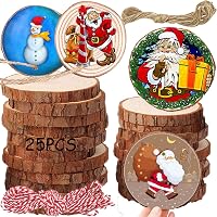 Unfinished Wood Slices, 25Pcs DIY Natural Wood Slices, Wooden Hanging Craft, Christmas Ornaments Kit Predrilled with…