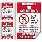 SmartSign Absolutely No Soliciting Stickers, No Excuses No Exceptions Do Not Ring Bell Knock Decals Set, Pack of 3, One 3.75"x5.5" & Two 2.75"x4", Made in USA
