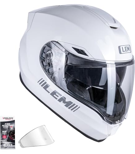 LEM Motorcycle Helmets Full Face, Helmets for Men DOT Certified, PINLOCK & DVS Dual Vision, Motorcycle Street Bike Helmet for Adults Fiberglass Shell Bluetooth Ready for Cruiser(White, Size L) : Automotive