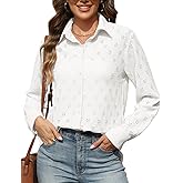 CiCiBird Womens Dressy Casual Lace Blouse Long Sleeve Button Down Shirts Eyelet Summer Tops