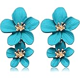 CEALXHENY Flower Dangle Earrings Boho Layered Floral Petal Drop Earrings Statement Stud Earring for Women