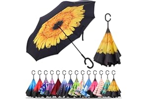 LLanxiry Inverted Umbrella, Windproof Reverse Umbrella with C‑Shaped Handle, Self-Standing, Double‑Layer Canopy for Car, Travel & Everyday Use
