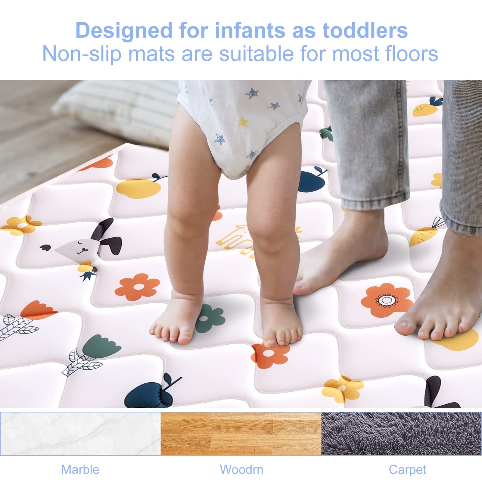 Odorless Premium Foam Baby Play Mat, Soft Microfiber Fabric Crawling Mat for Floor- Comfortable and Hypoallergenic, Non-Slip Cushioned Floor Playpen mat for Infants,Babies,Toddlers