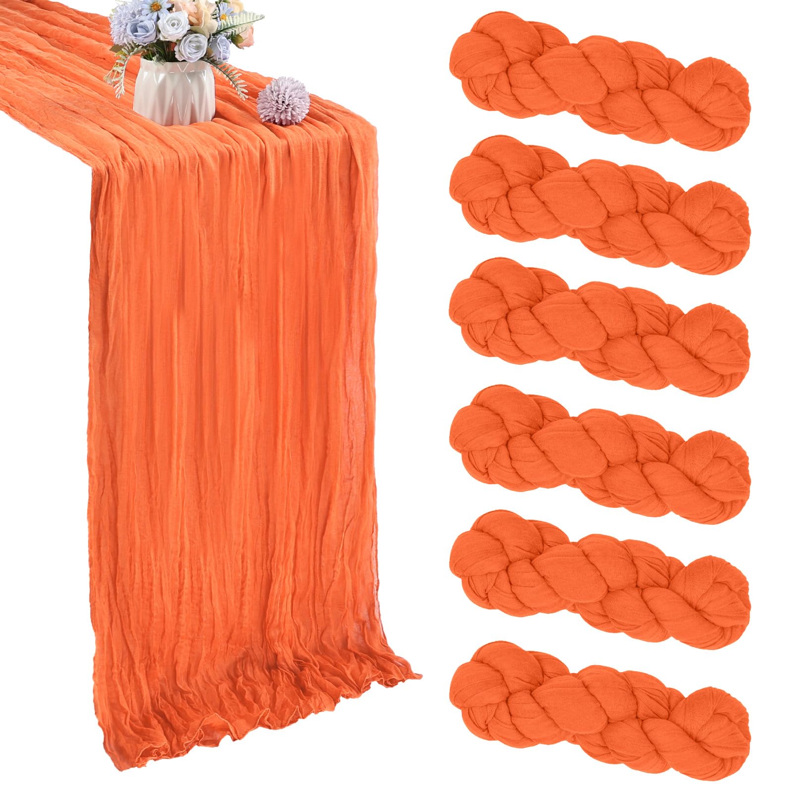 Photo 1 of 6 Pack 10FT Orange Cheesecloth Table Runner 35x120 Inch Gauze Rustic Boho Fall Table Runner Cheese Cloth for Wedding Decor Birthday Party Bridal Baby Shower Table Centerpiece Decoration