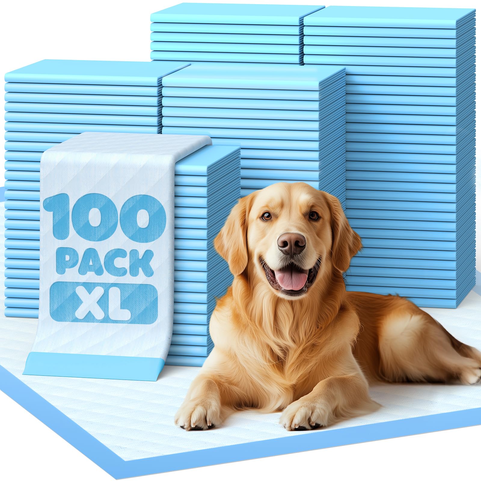Photo 1 of 100-Pack X-Larg Puppy Pads - 34" x 28" Extra Large Pee Pads for Dogs with 6-Layer Leakproof Protection, Quick-Dry and Disposable Dog Pads with High Absorbency for Easy Potty Training