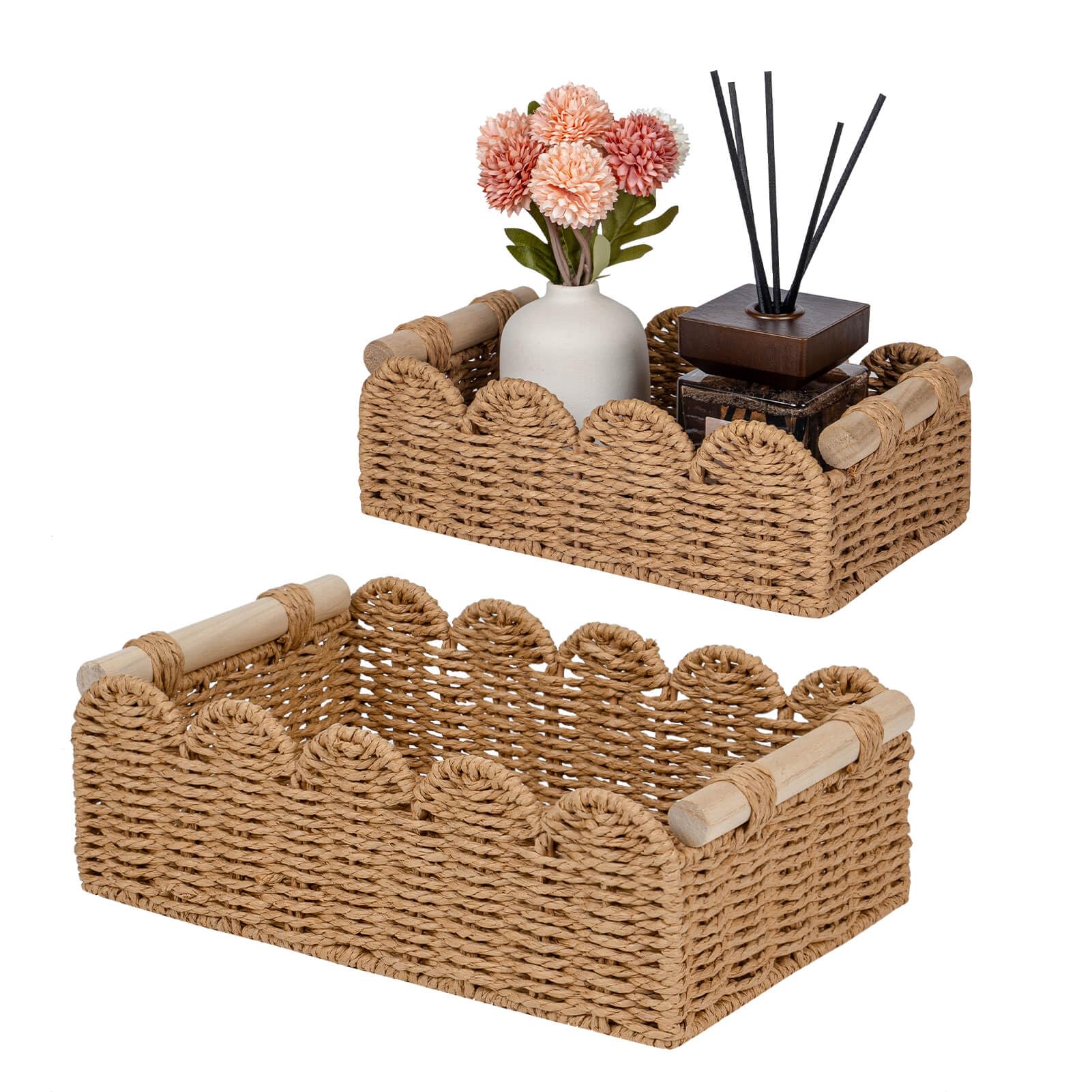 Photo 1 of CubesLand Paper Rope Scalloped Edge Decor Baskets for Home, Living Room, Bedroom, Toilet Basket for Over Toilet Storage Shelf, End Table, Shelves and More, Both Storage&Decor, Set 2 Neutral