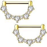 OUFER 2PCS 14G Nipple Rings, 316l Surgical Steel Nipple Piercing Jewelry, Round Clear CZ Nipple Barbells, Clicker Nipple Rings For Women- Silver/Gold