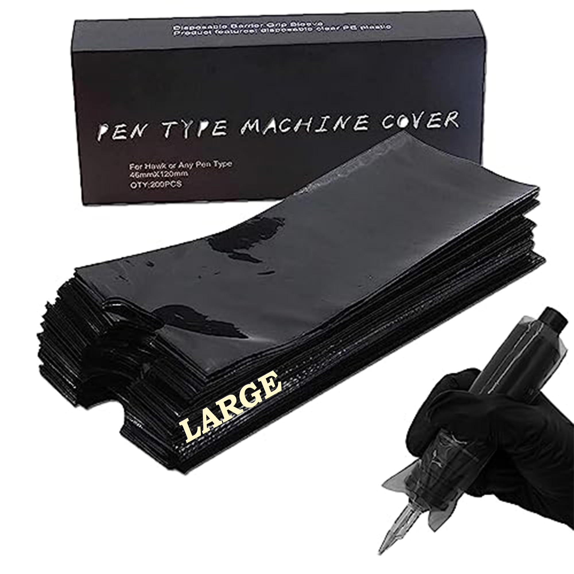 Unihuby 200Pcs Black Tattoo Machine & Pen Covers - Waterproof, Large Size