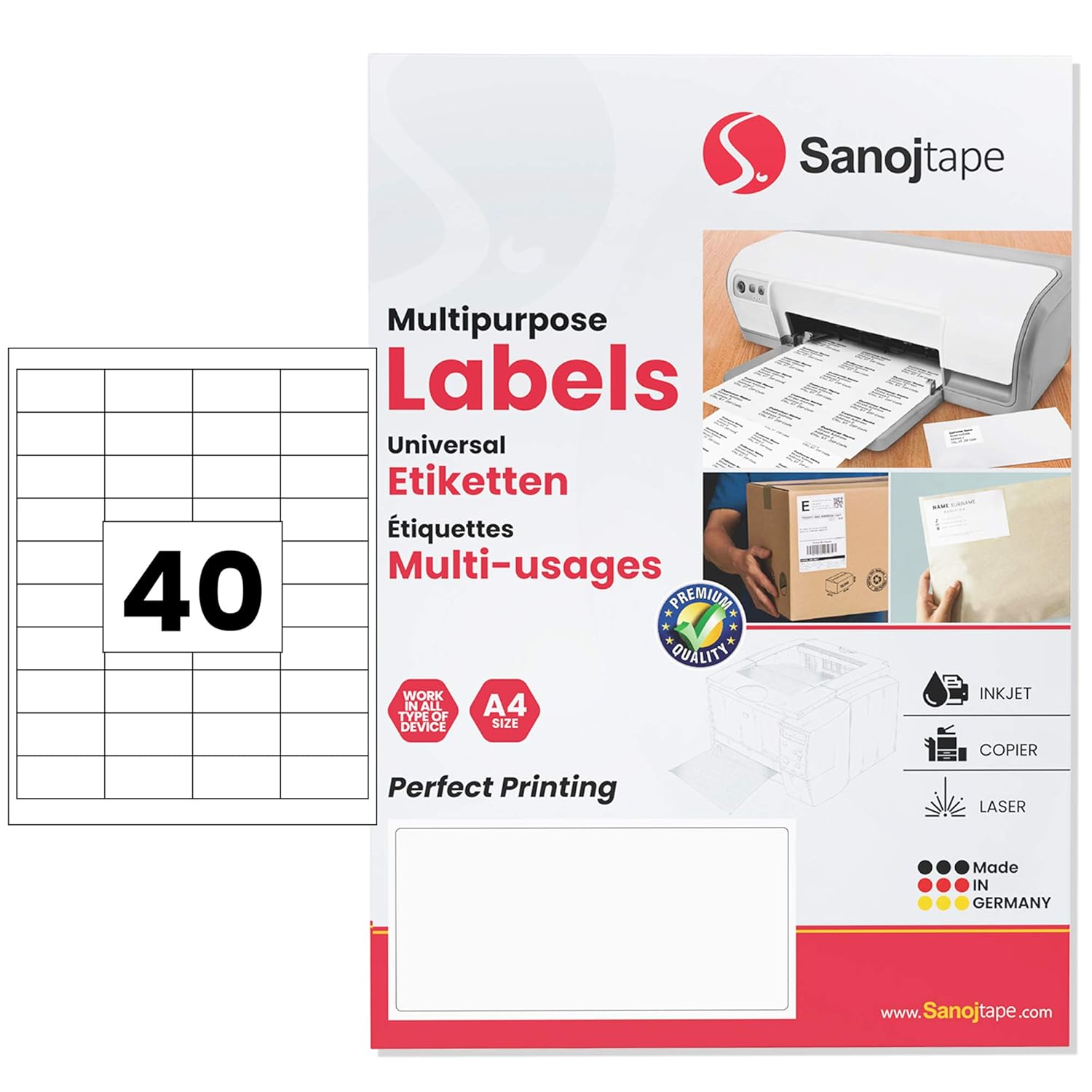 Universal A4 White Paper Labels 48,5 x 25,4 mm 4000 Labels 40 Labels per A4 Sheet