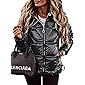 Jeanewpole1 Women's Down Hooded Thickened Jackets Water-Resistant Full-Zip Coats